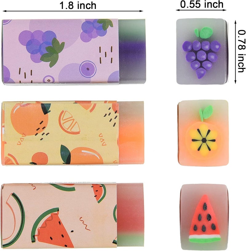 MGTECH 15Pcs Cute Fruit Erasers for Kids, Fun Food Pencil Erasers for School Supplies Prize Gifts Party Favors - Image 2